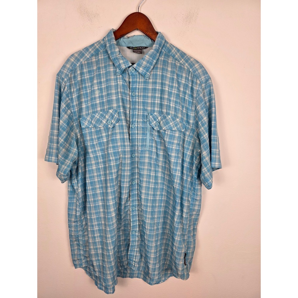 ExOfficio Estacado Mens Plaid Short Sleeve Button‎ Up Shirt Blue White Size 2XL